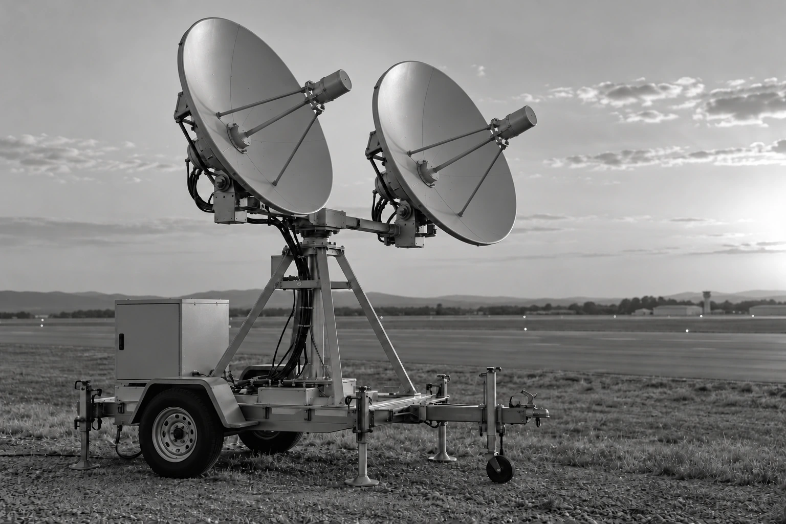Ground telemetry trailer with two equal-diameter tracking dishes